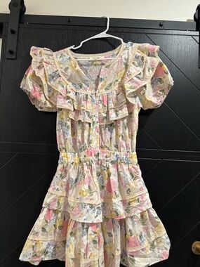Floral Ruffle Dress in Pink & Yellow Size Small